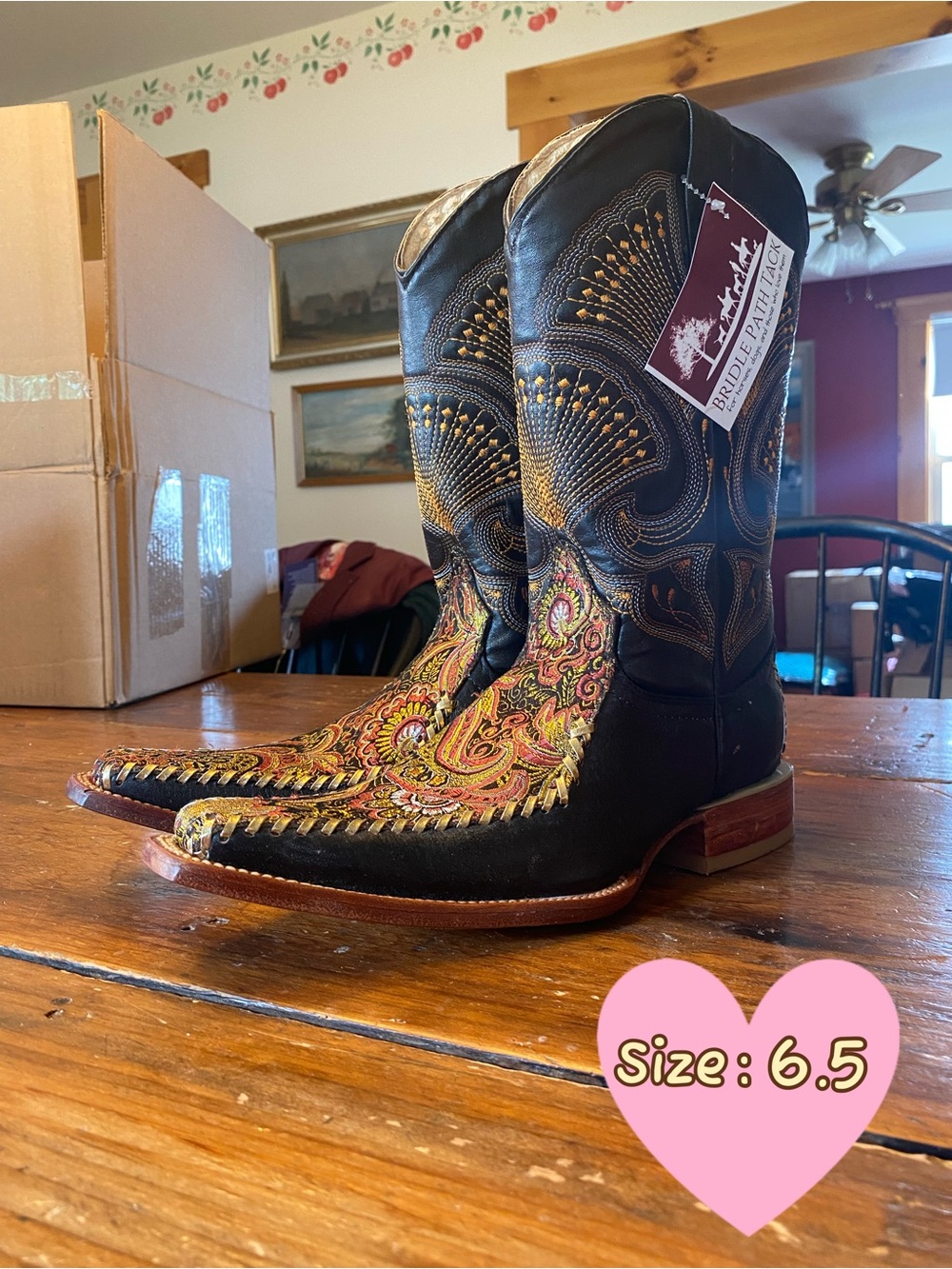 Black Paisley Men’s Embroidered Western Boots - Size 6.5 - Picture 2 of 4